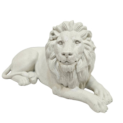 Design Toscano Mansfield Manor Lion Sentinel Statue is crafted from white polyresin and features a classic reclining pose
