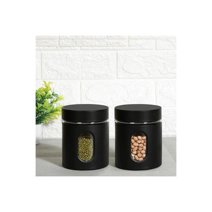 Oval Window - Powdered Black Finish Glass Jars for Dal,Dry Fruits,Spices and other Kitchen Storage