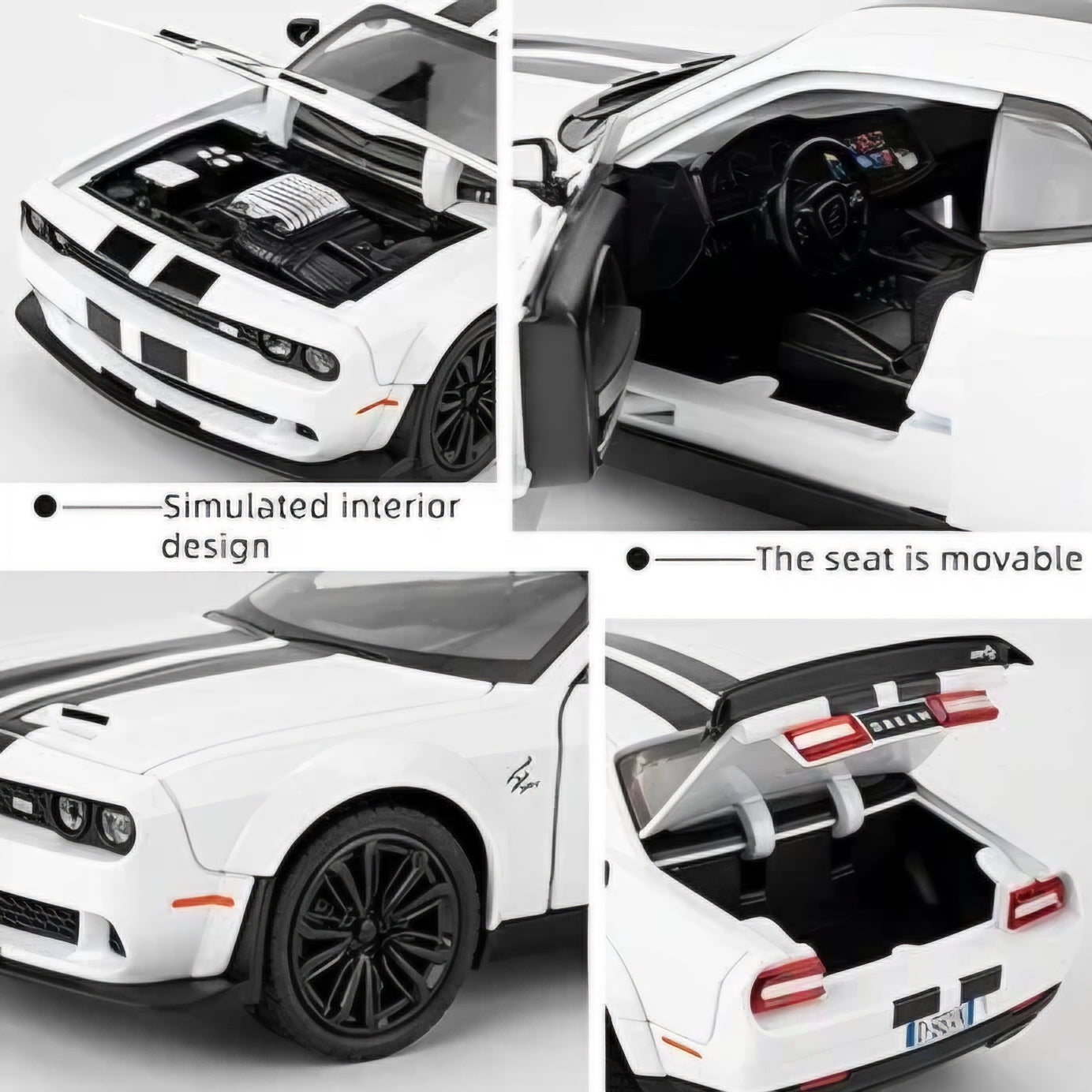 Dodge Challenger SRT Exclusive Alloy Metal Pull Back Die-cast Car Model with Sound Light Mini Auto Toy for Kids for Toy Car with Sound and Light