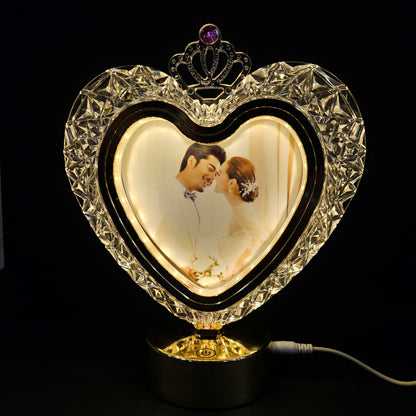 Golden Heart Shape Crystal Photo Frame with Touch sensor Operated for couples gifting purpose/wedding gifting