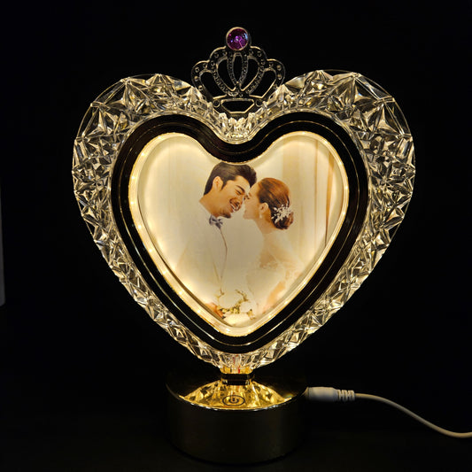 Golden Heart Shape Crystal Photo Frame with Touch sensor Operated for couples gifting purpose/wedding gifting