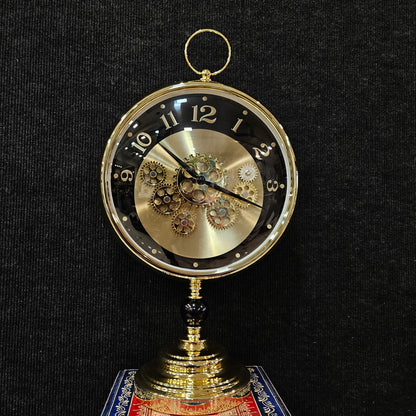 Silent Sweep Noiseless Technology Analog Clock with gears Metal Golden 3D Numbers