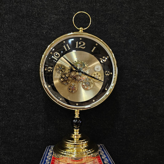 Silent Sweep Noiseless Technology Analog Clock with gears Metal Golden 3D Numbers