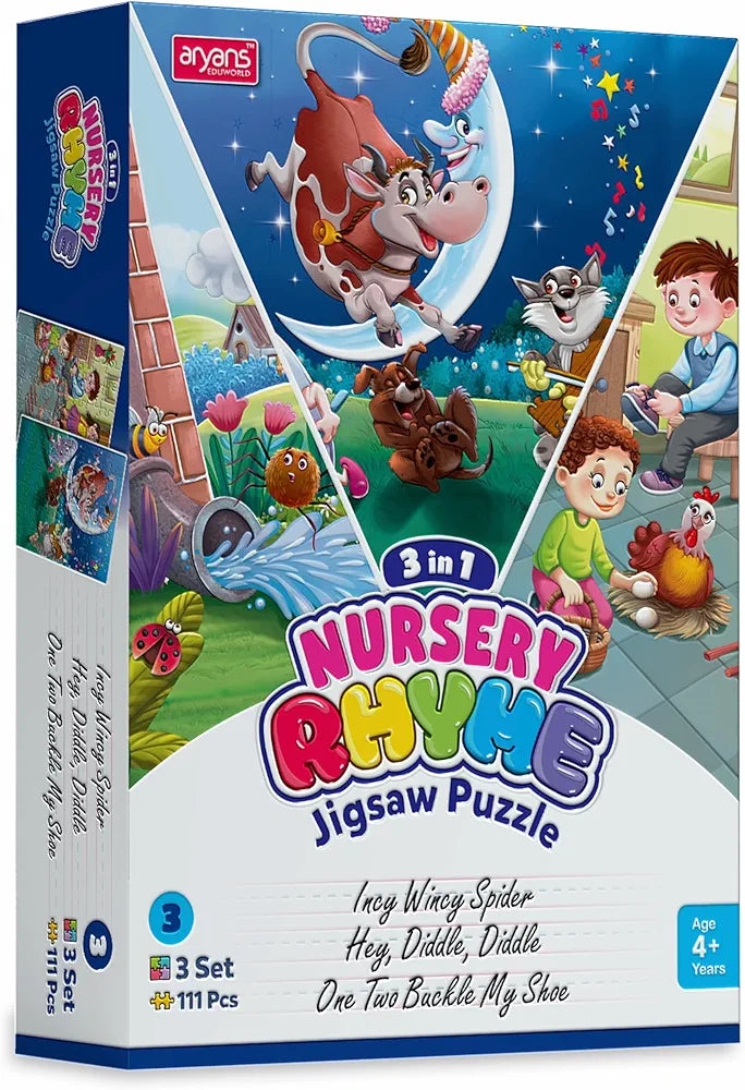 Nursery Rhyme Jigsaw Puzzle for Kids - 3 in 1-3 Nursery Rhymes to Choose - 3 Set - 111 Pieces Stories puzzle set