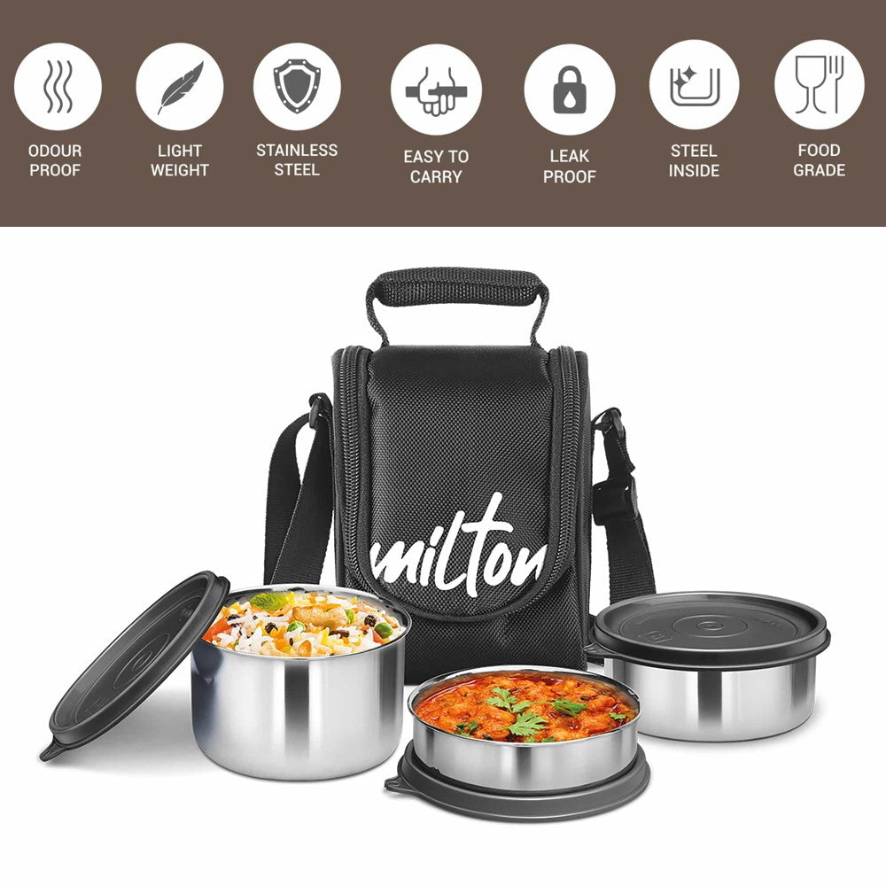Milton Tasty Lunch 4 Steel Tiffin Leak-proof, food grade steel & light weight