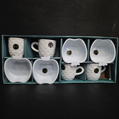 Truffles snack set of 4 Ceramic tea cups & 4 apple Shaped serving Bowls