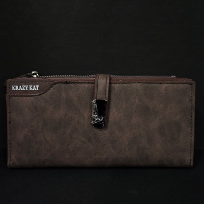Leather Thin Slim Wallets for Women with magnetic clip & Zipper