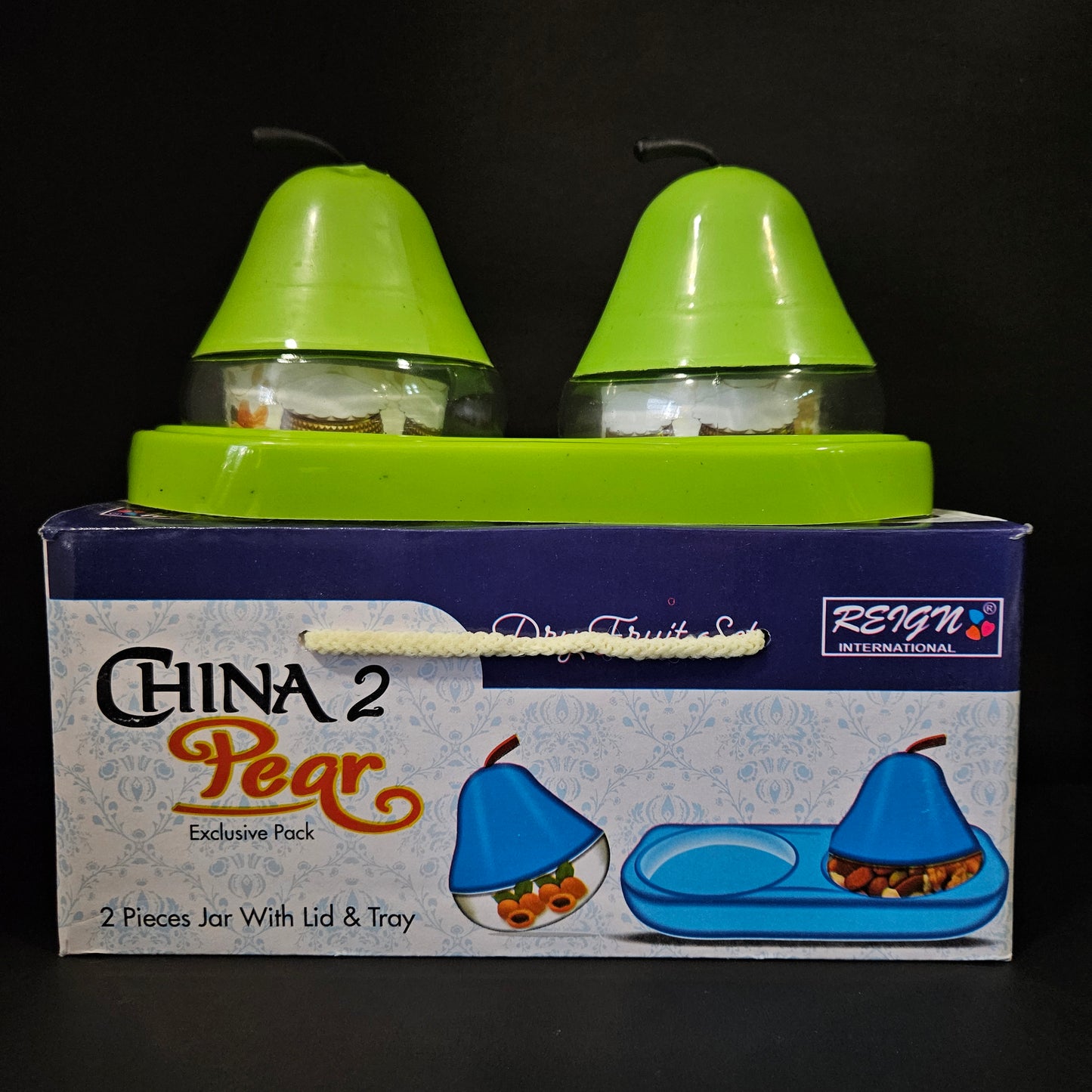China 2 pear Exclusive 2 pieces glass jar with Lid & tray Dry Fruit storage container