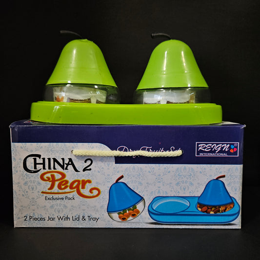 China 2 pear Exclusive 2 pieces glass jar with Lid & tray Dry Fruit storage container