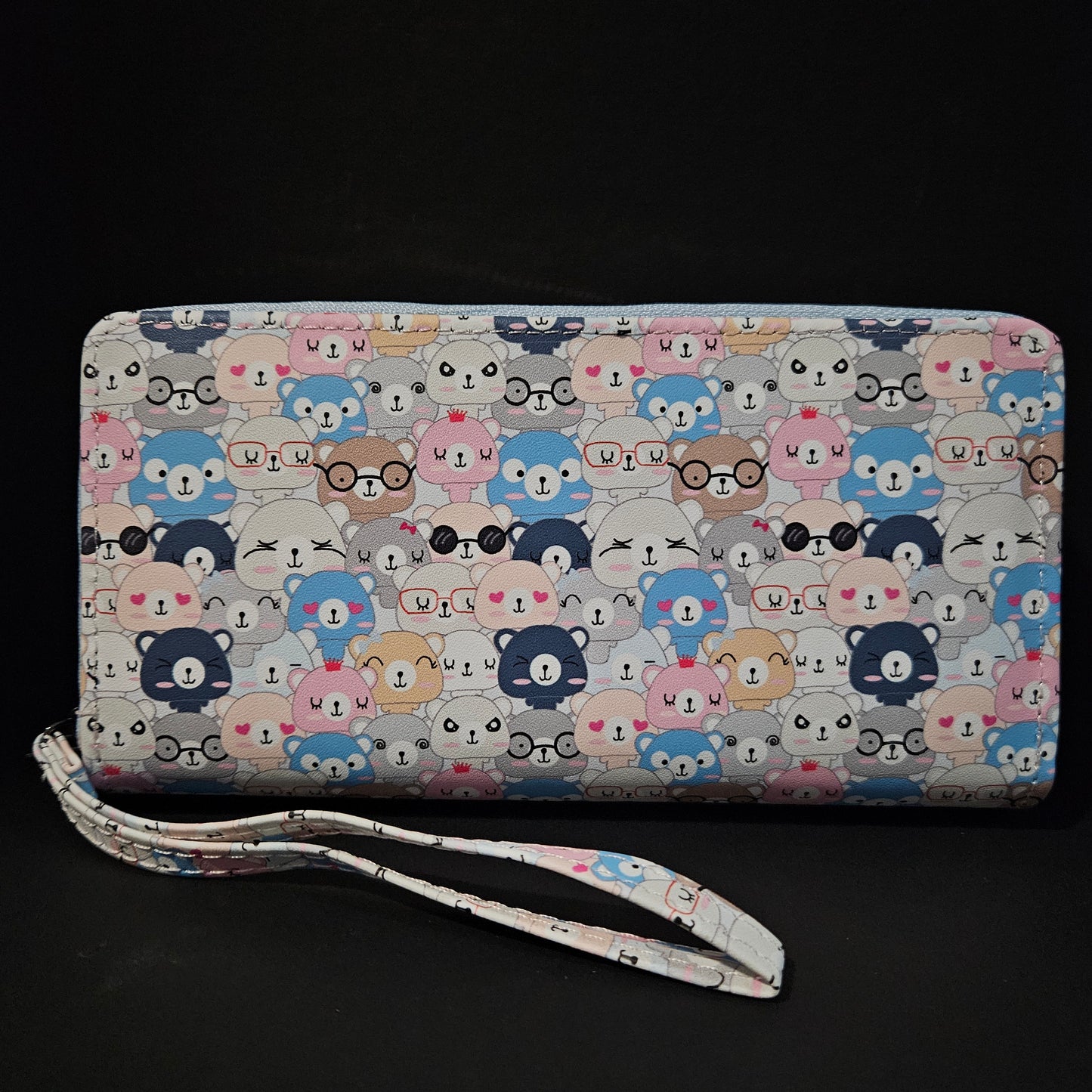 Leather Thin Slim Wallets for Women Cute Bear Stars Wallet for Women with Double Zipper