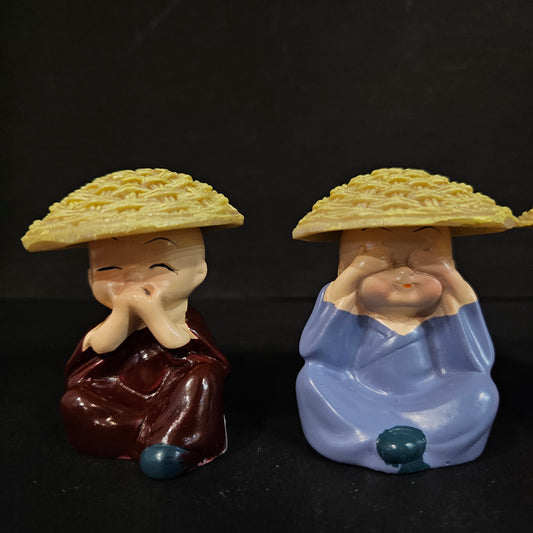 Think No Evil, Speak No Evil, Hear No Evil, See No Evil Set of 4 Baby Monk Buddha Statue with Hat Decorative Showpiece for car Dashboard, Home Office Decor & Gift Purpose