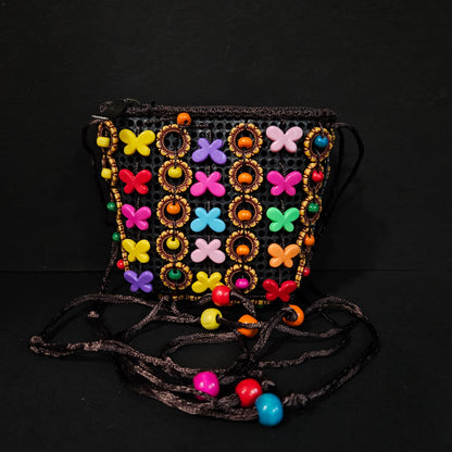 Coconut Shells Beads Sling bag for Women | Elegent 1 Zip Sling bag | Handmade Crossbody Bags Long Strap Purse