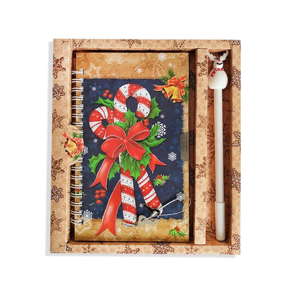 Notebook and pen set with Christmas theme, Key closure for kids return gifts