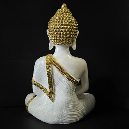 Buddha Statue showpiece Figurine Home Decor budddha Idol in Off White and Gold