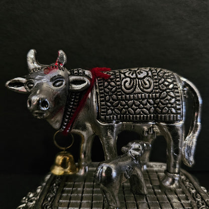 Kamdhenu Cow with Calf Metal Statue for Good Luck Feng Shui & Vastu Showpiece As Table Top Religious Idol for Home Office Decorative
