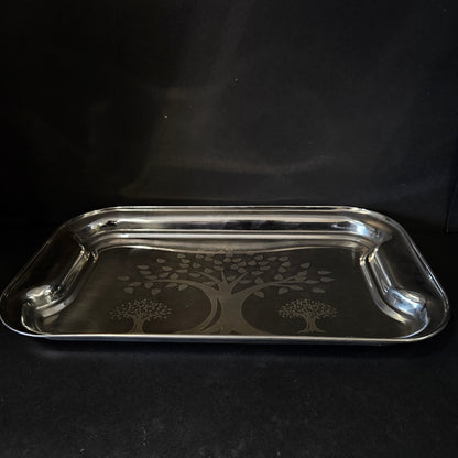 Three tree designed stainless Steel rectangular serving tray perfect for Return gifting purpose