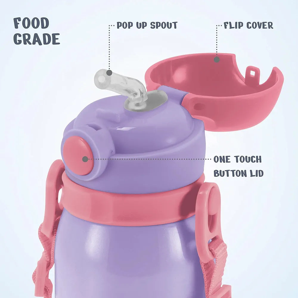 MILTON Torque 450 ISI Certified Stainless Steel Water Bottle, Leak Proof, Rust Proof, Single walled,1 Yr Warranty, Ideal Sipper Water Bottle for School Kids Bottle, 455 ml, Purple (Space)