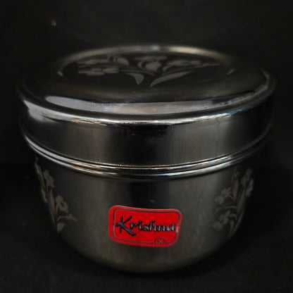 Stainless Steel Round storage box with Floweral Designed lid perfect for Return gifting purpose