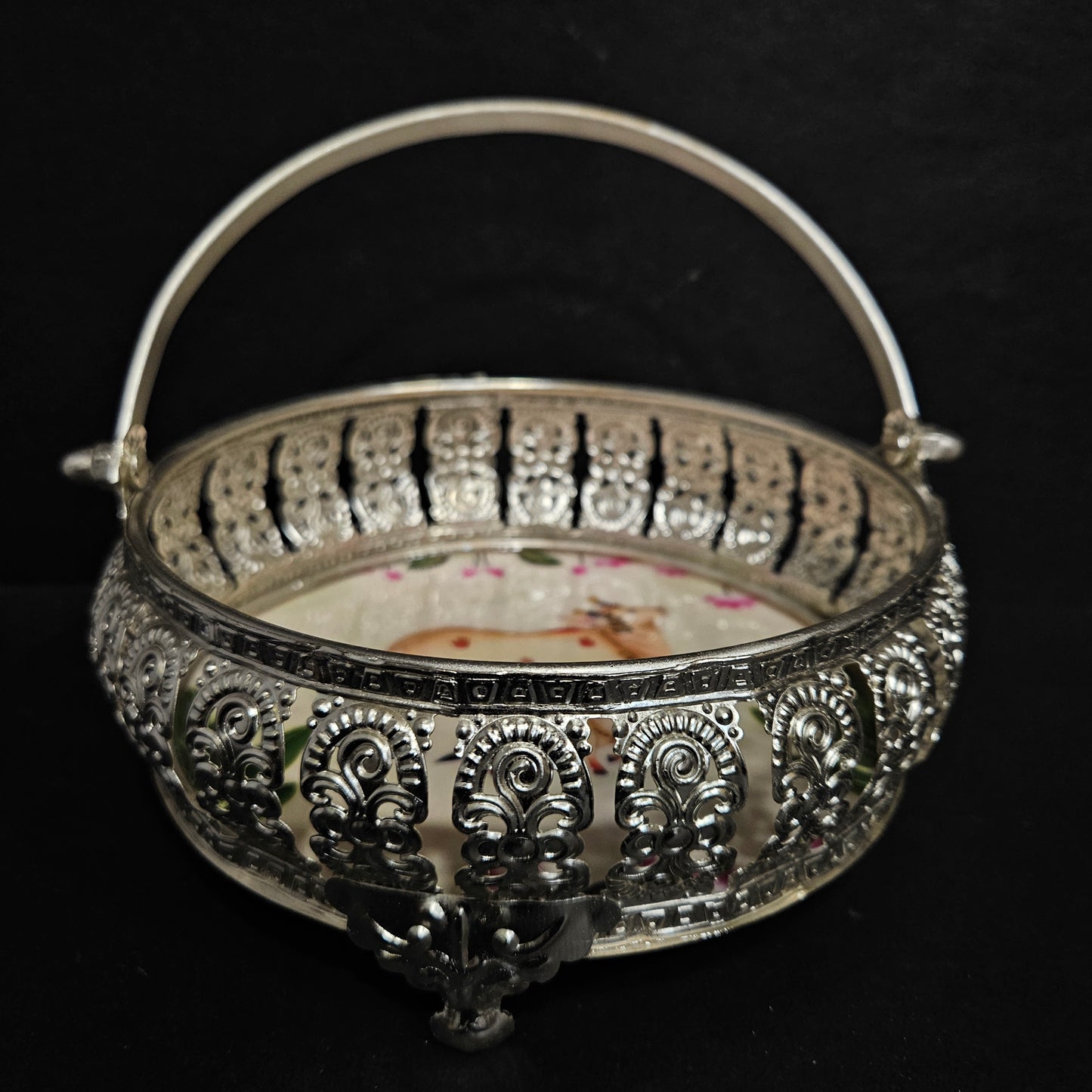 Pooja Round Flower Basket for Pooja/Decor Traditional Handcrafted Flower Basket for Pooja/Worship Plated Bowl Home Mandir Office Wedding Return Diwali Gift Items