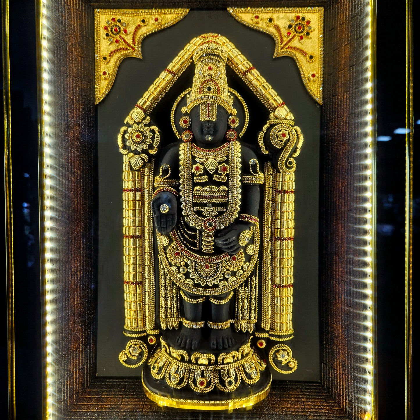 Lord Balaji decorated with stones lighting photo frame in a wooden Box