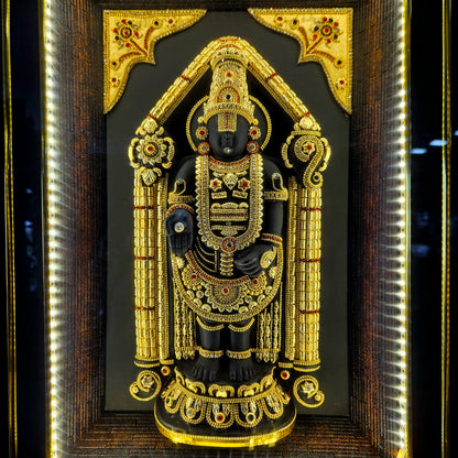 Lord Balaji decorated with stones lighting photo frame in a wooden Box