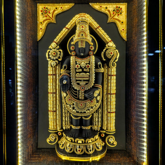 Lord Balaji decorated with stones lighting photo frame in a wooden Box