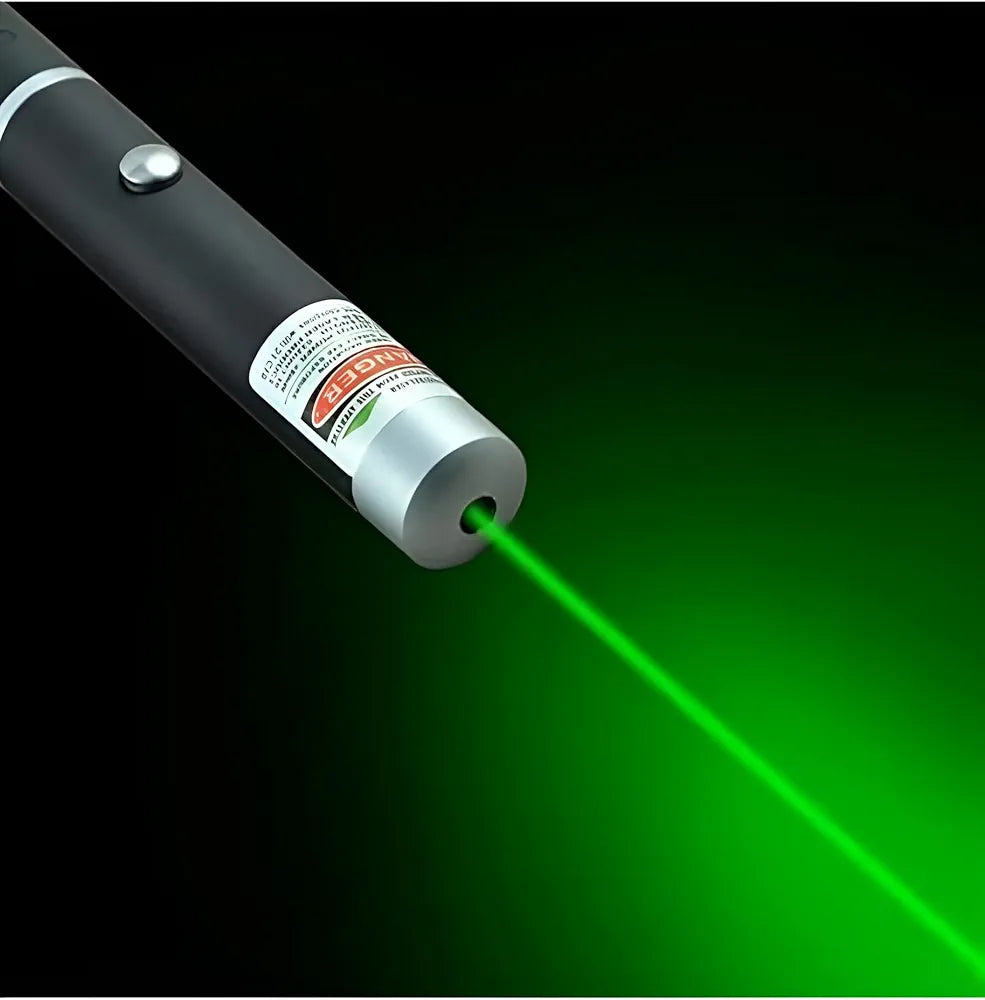 Green laser pointer. It is commonly used for presentations, astronomy, and lectures due to its visibility, even over long distances.