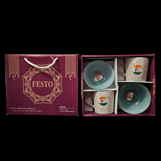 Festo 2+2 Ceramic mugs & designer Glass bowls for Return gifting