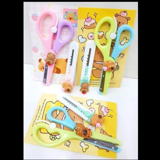 Cute Animal Character Safety Scissors with Cutter, Decorative Kids Stationery, Ideal for School(EACH-75/-)
