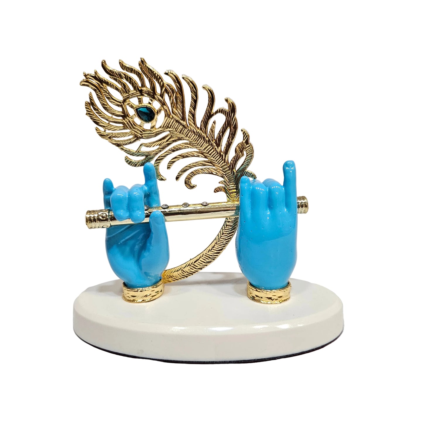 Lord Krishna Hand Idol with Flute,Face and Peacock|Statue for Gifting Home Decorative Showpiece