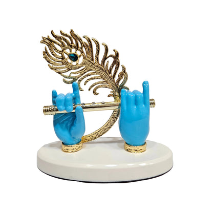 Lord Krishna Hand Idol with Flute,Face and Peacock|Statue for Gifting Home Decorative Showpiece