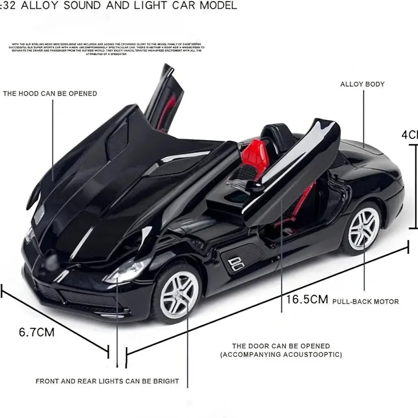 Mercedez Maclaren SLR Coupe die cast Metal car 1:32 Scale Model with Light & Music(Engine Sound) for Kids and Adults Open Hood