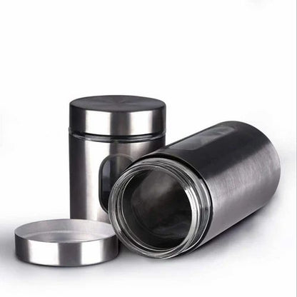 Set Of 3 piece Stainless Steel Plated Glass Kitchen Canister, Airtight Food Storage Window Jar