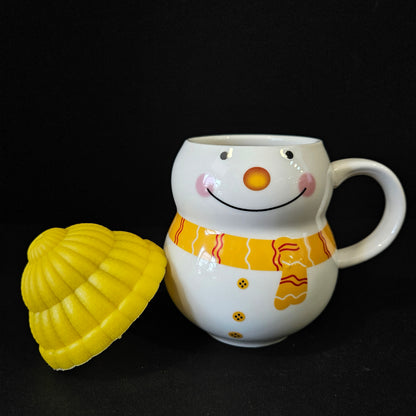 Cute Snowmans Santa Clause, Christmas with Silicon Lid Cover, Cartoon Print Ceramic for Tea/Coffee/Milk, Ceramic Snowman cup Ceramic Coffee Mug