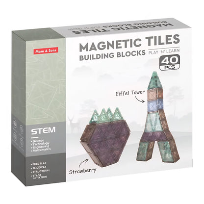 Magnetic Blocks for Kids Tiles, Magneticc Blocks for Kidss, Constructing & Learning Builder Educational Kids Magnetic Game Powerful Magnets for Stable Structures (Magnetic Tiles 40)