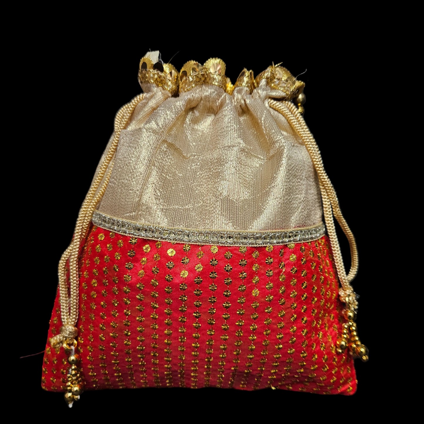Designer Golden Polti Bag Pearl Handle and Tassel Ethnic Purse Women’s/Girls's Handbag for Party, Casual, Bridal