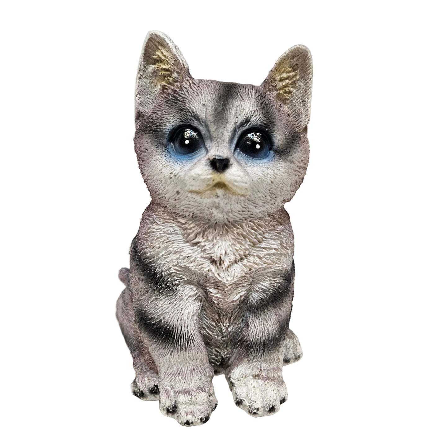 Hand-painted grey tabby kitten figurine, popular for home, garden, or shelf decor