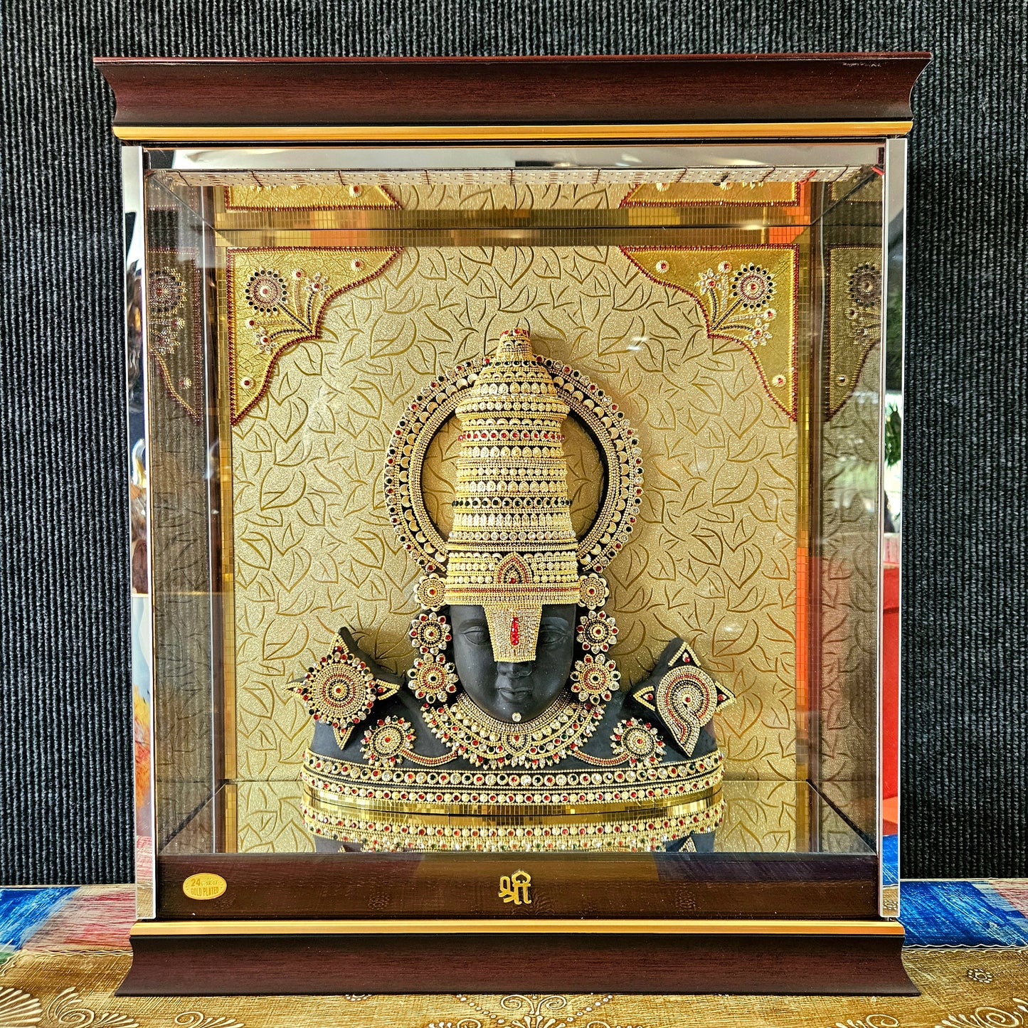Shank Chakra Balaji 24carats gold Plated idol Statue Decorated with attractive stones in a transparent protective cabin