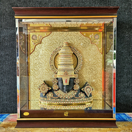 Shank Chakra Balaji 24carats gold Plated idol Statue Decorated with attractive stones in a transparent protective cabin