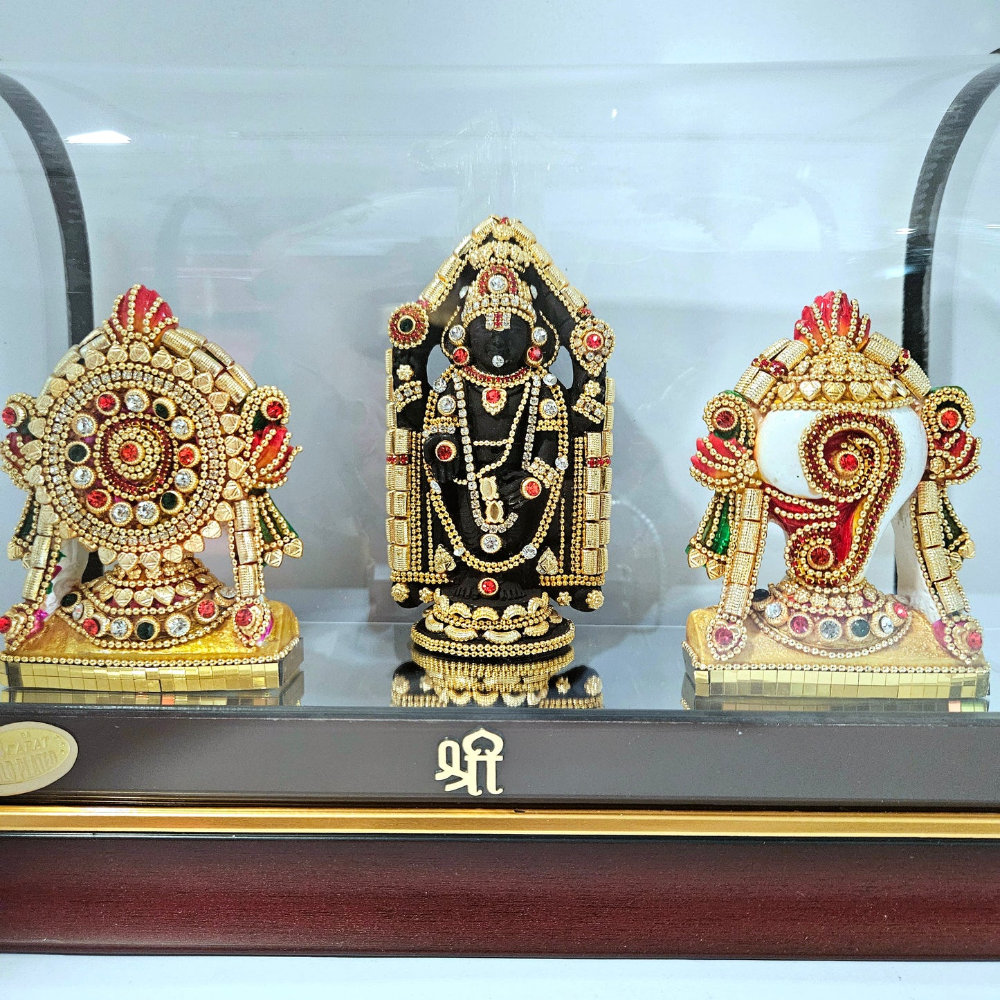 Lord Shank,Chakra & Balaji 24carats gold Plated Cabin Idol for Home Decor & Lord Ganpati Bappa Showpiece