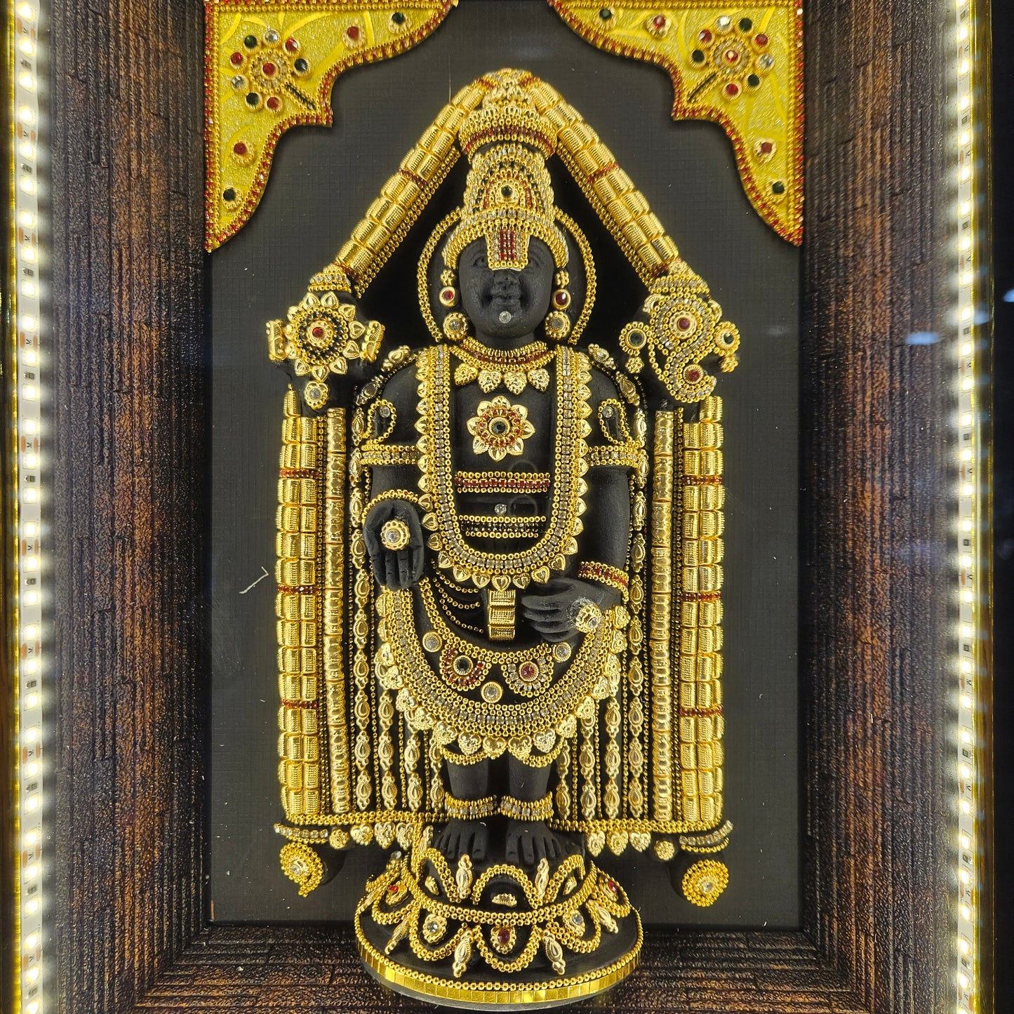 Lord Balaji decorated with stones lighting photo frame in a wooden Box
