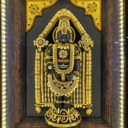Lord Balaji decorated with stones lighting photo frame in a wooden Box