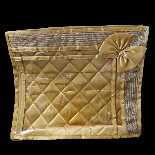 Classy gold finish Transparent Zipper Saree storage bag