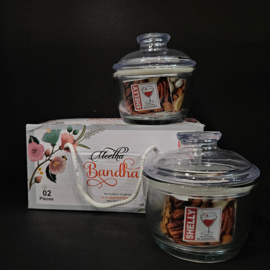 Shelly Glassware Meetha Bandhan 2 pieces glass jars set with lid