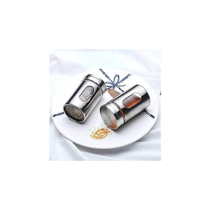Glass Spice Jar Stainless Steel & Salt & Pepper Shaker, Oregano, Chilli Flakes Seasoning Sprinkler,Air Tight Kitchen Container,Dining Table Masala Box Dabbi