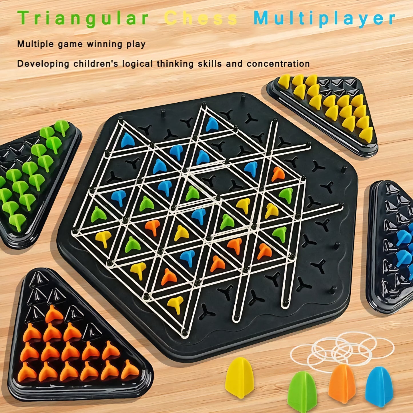 Triggle Game Rubber Bands Triangle, Triggle Game for Children Over 7 Years Old, Classic Strategy and Imagination Devlopment Games for Adults and Family Party