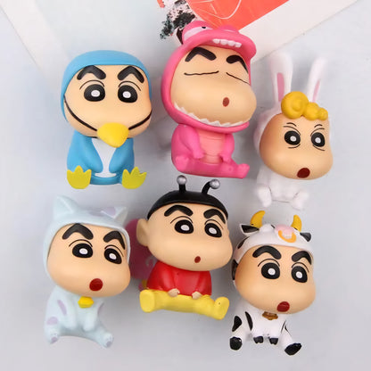 Shinchan Miniature Action Figure 6 Pcs Costume Design Toy Figure for Home, Table & Desk Decor, Car Deskboard Gift for Shinchan Kids, Family & Friends, Fans Pats Costume Figure