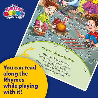 Nursery Rhyme Jigsaw Puzzle for Kids - 3 in 1-3 Nursery Rhymes to Choose - 3 Set - 111 Pieces Stories puzzle set
