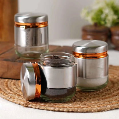 350ML Glass Food Storage Airtight tea coffee sugar containers for Kitchen Storage Container with Lid for tea coffee & Sugar, Dry Fruit jars, Storage Box, Set of 3
