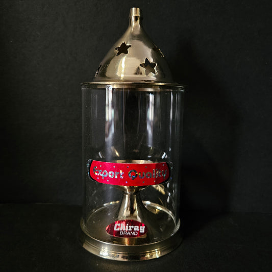 Brass Diya with Glass Cover Traditional Design Oil Lamp for Pooja Temple Gold Decorative Diya Puja Dia for Mandir Tea Light Holder
